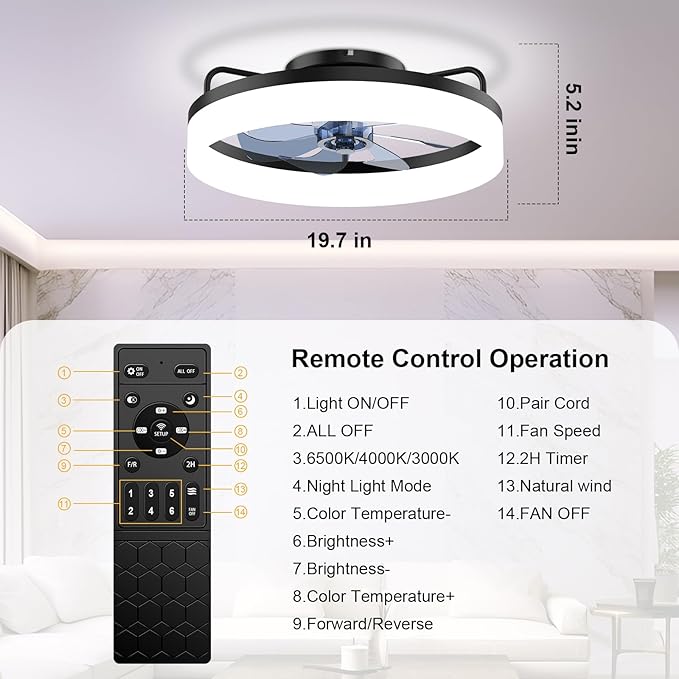 Modern Bladeless Ceiling Fan with Lights and Remote AC – Ultra-Quiet 6-Speed Fan, Dimmable LED, Reversible Airflow for Year-Round Comfort, App & Remote Control for Bedroom, Kids Room and Living Room.
