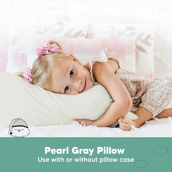 2-Pack Toddler Pillow - Soft Organic Cotton Toddler Pillows for Sleeping - 13X18 Small Pillow for Kids - Kids Pillows for Sleeping - Kids Pillow for Travel, School, Nap, Age 2 to 5 (Pearl Gray)