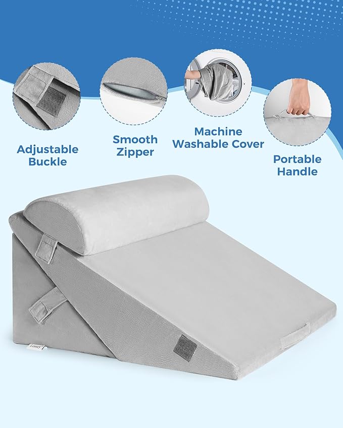 3Pcs Orthopedic Bed Wedge Pillow Set,Memory Foam Wedge Pillow Post Surgery for Back, Leg and Knee Support, Adjustable 9&12 Inch Folding Triangle Pillow for Sleeping, Acid Reflux