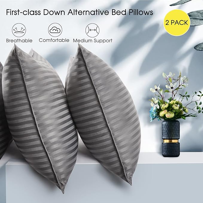 Basic Beyond Standard Size Pillows for Sleeping - Soft Down Alternative Pillows Luxury Hotel Collection Bed Pillows Set of 2, Grey, 20x26 Inches