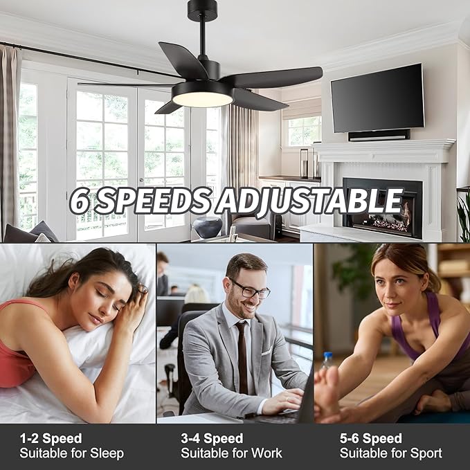 Modern Ceiling Fan with Light and Remote Control,46''Ceiling Fan with 3 Color Lights,Memory Function,5 Blades,6 Speeds,Outdoor Fan and Light for Living Room,Bedroom,Kitchen,Black