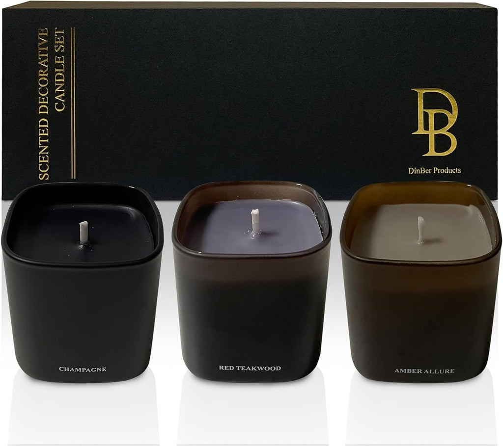 Candle Gift Set – 3 Scented Soy Candles, Clean Burn 50+ Hrs – Flower-Inspired Scents: Amber, Red Tea Wood, Champagne – Bulk Set for Women Giftset, 9.8oz Each, Gift Idea for Women, Home Decor, Birthday