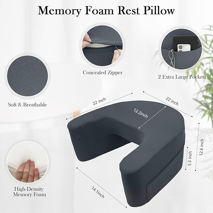 Reading Pillow for Gaming, Large Reading Gaming Pillow for Lap, Bed Arm Rest Pillow Memory Foam Lap Desk Pillow for Working, Crocheting or Sitting in Bed Floor Couch Sofa