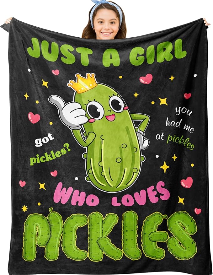 Pickle Gifts Blanket, Pickle Gifts for Pickle Lovers, Funny Pickles Gifts for Kids, Just a Girl Who Loves Pickles Blanket, Best Pickle Gifts Birthday Christmas Ideas Blanket 40"X50"