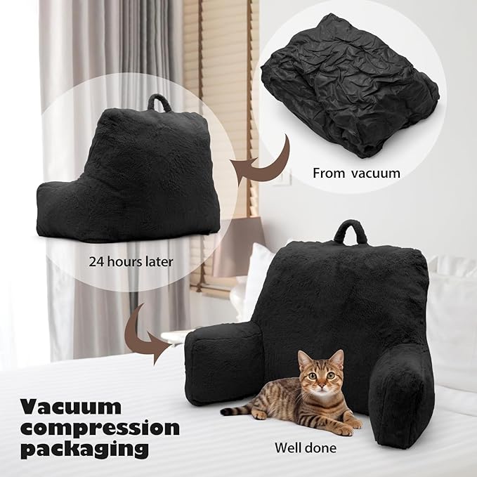 Reading Pillow Large Bed Pillow,Backrest with Arms, Back Support for Sitting Up in Bed, Couch for Lounging Bedrest,Black