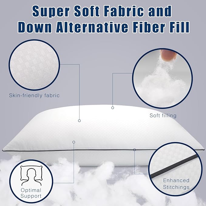 Bed Pillows for Sleeping 2 Pack, Queen Size Pillows Set of 2,Down Alternative Filling, Pillow for Back, Stomach or Side Sleepers Black