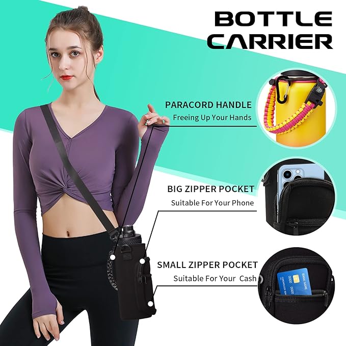 40OZ Insulated Stainless-Steel Water Bottle - Reusable Metal Water Bottles with Straw & Spout Lids, Paracord Handle & Bottle Carrier Pouch, Leakproof Workout Water Bottle Flask for Women Men