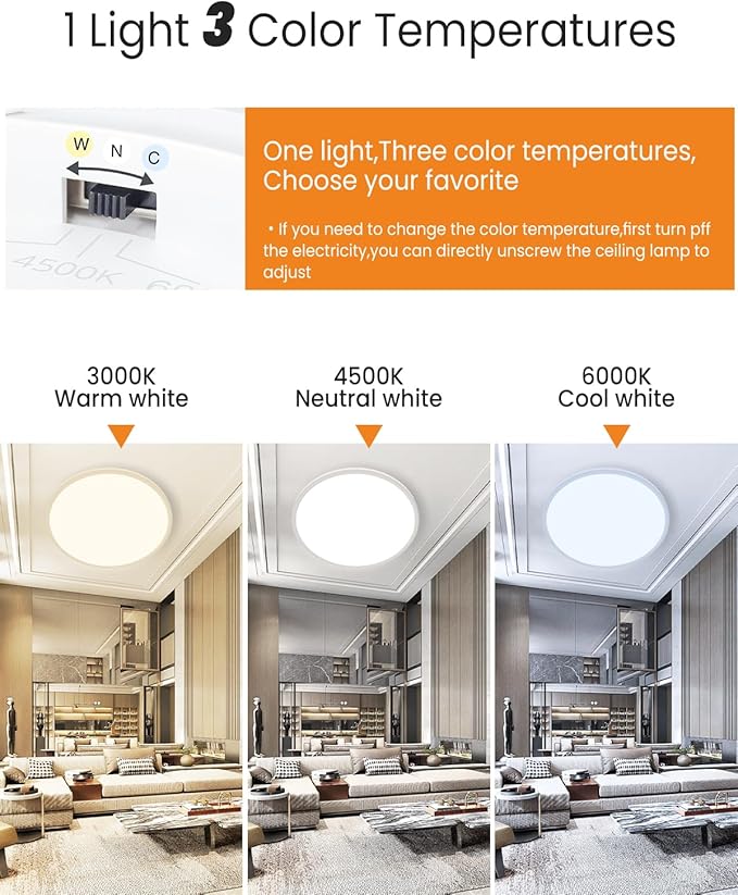 slochi 15.4 Inch 2 Pack Flush Mount LED Ceiling Light, 36W Ultra Thin LED Ceiling Light, 3000K/4500K/6000K 3 Color Temperature Low Profile Ceiling Light Fixtures for Bedroom, Kitchen, Living Room