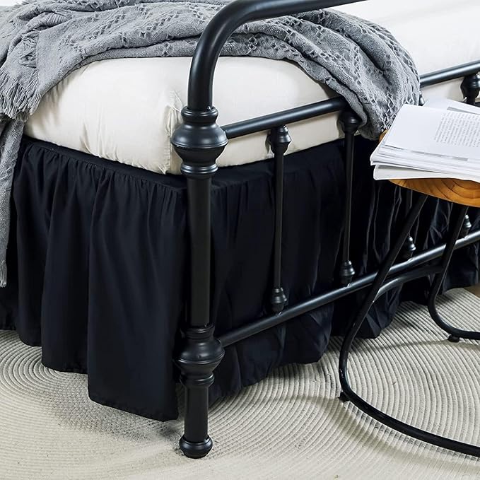 Bed Skirt Full Size Ruffled Bed Skirt with Split Corners, 12 Inch Drop Dust Ruffle Bed Skirt with Platform, Black