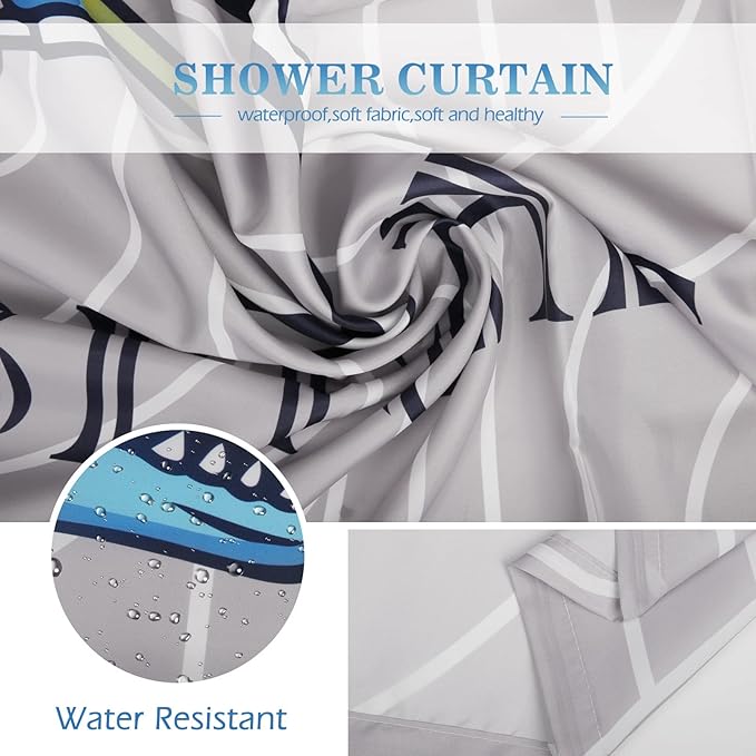 Aimego Long Funny Shower Curtain - Cute Blue Dinosaur Ride A Bike Fun Dino Fabric Cloth Bath Shower Curtain Set with 12 Hooks for Bathroom Decor Accessories Bathtub Curtain, 72"x78"