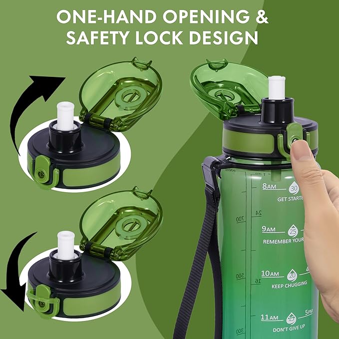 32 oz Water Bottle with Detachable Straw, Clear Motivational Water Bottles with Time to Drink, Tritan & BPA Free Sports Water Jug with Time Marker, Upgraded handle design