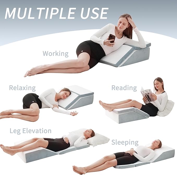 Leg Elevation Pillows for Sleeping, 6&8 Inch Adjustable Memory Foam Wedge Pillow for Legs, Knee Wedge Pillow for After Surgery, Swelling, Back Pain and Circulation