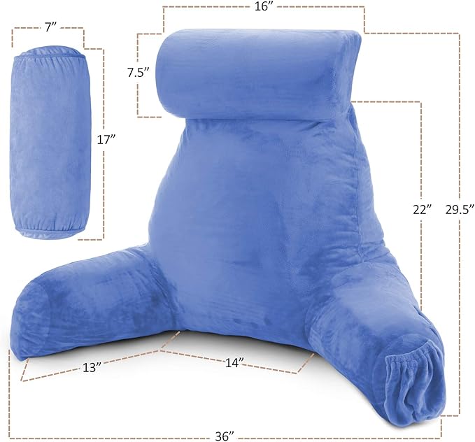 Nestl Reading Pillow Large Bed Pillow, Back Pillow for Sitting in Bed Shredded Memory Foam Chair Pillow, Reading & Bed Rest Pillows Calm Blue Back Pillow for Bed, Bed Chair Arm Pillow with Pockets