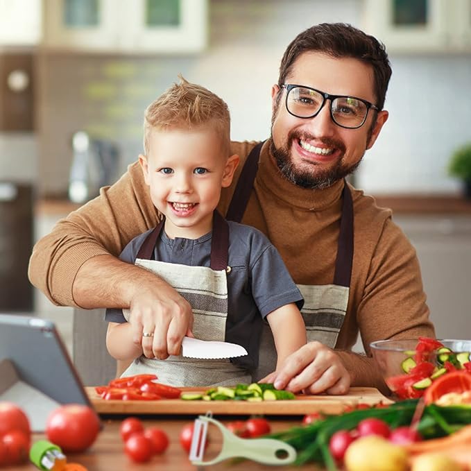 Montessori Kids Knives for Real Cooking, 13 Pieces Wooden Kids Kitchen Knife Set Include 4 Serrated Edges Plastic Toddler Knife,Crinkle Cutter Y Peeler Cutting Boards and Wood Toddler Safe Knife