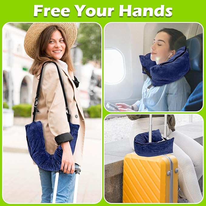 Travel Neck Pillow Stuffable with Clothes,Stuffable Neck Pillow for Traveling,Fillable Travel Neck Pillow Extra Storage Bag,Soft Velvet Neck Pillow Case Cover,Packable for Airplane Travel Essentials