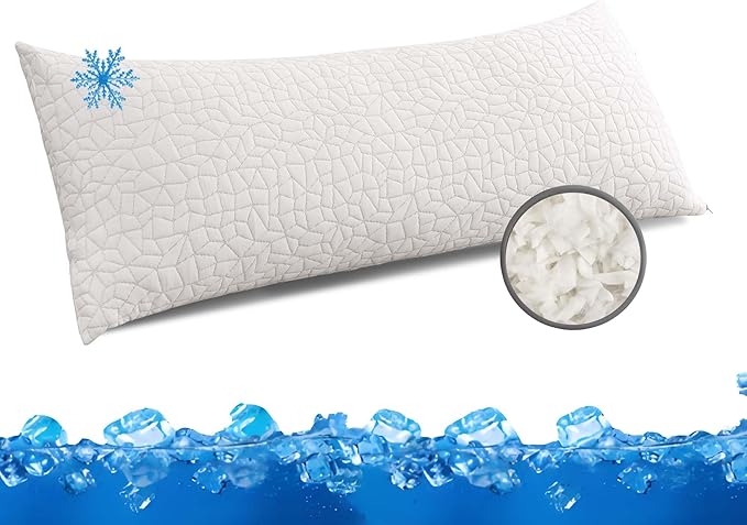 Cooling Shredded Memory Foam Body Pillow - Adjustable Fluffy Body Pillows for Adults - Large Long Bed Pillows for Sleeping with Washable Cover - 20x54 inch