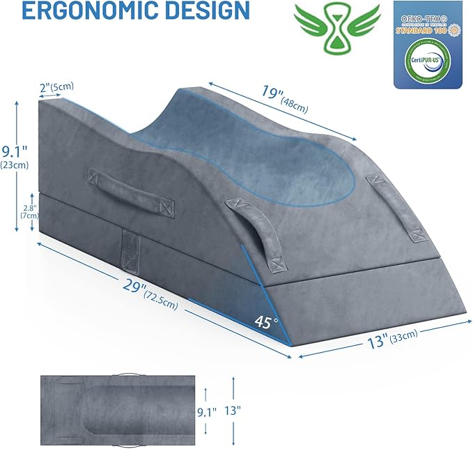 Leg Elevation Pillows, Wedge Pillow for After Surgery Or Rest, Memory Foam Leg Support Adjustable, Back Knee Hip Ankles Pain Relief, Knee Pillow for Sleeping Blood Circulation Grey