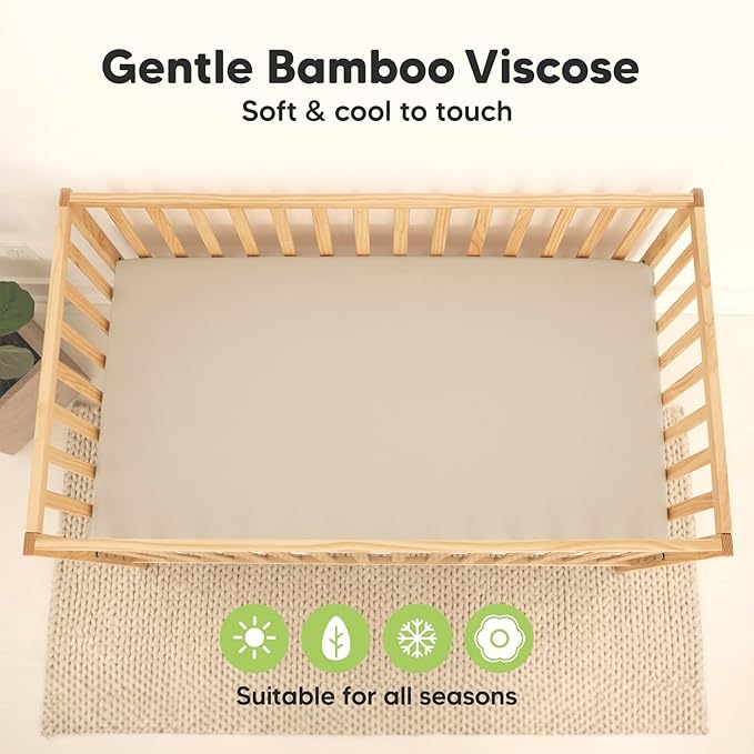 2-Pack Waterproof Crib Sheets for Boys, Girls - Viscose Derived from Bamboo Crib Sheets Neutral, Crib Mattress Protector Sheet, Soft Toddler Bed Sheets, Fitted Baby Crib Sheets Girl, Boy (Ecru)