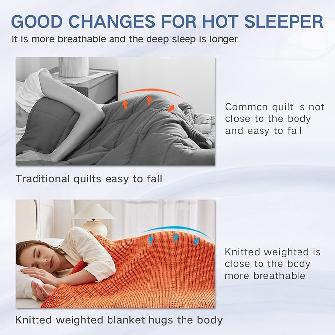 Knitted Weighted Blanket(Orange 50"x75" 12lbs),Home Décor Cooling Throw Blanket for Hot Sleepers,Hand Made Chunky Knit Heavy Blanket for Adults Use on Full Size Bed