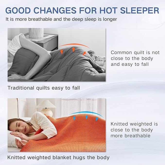 Knitted Weighted Blanket(Beige 50"x60" 7lbs),Home Décor Cooling Throw Blanket for Hot Sleepers,Hand Made Chunky Knit Heavy Blanket Use on Twin Size Bed