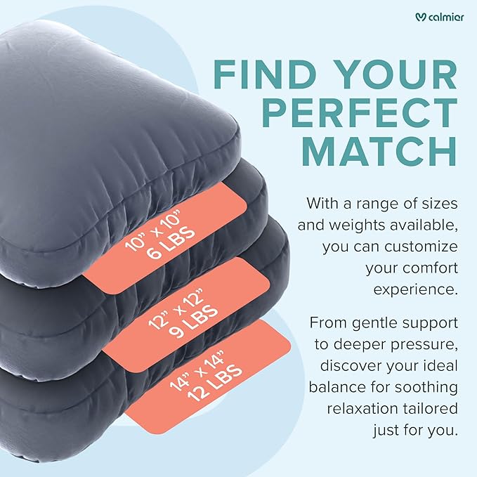 Calmier - 12 lb Sensory Weighted Pillow - Glass Bead Filled Hug Pillow - Ultra Plush Cozy Weighted Pillows for Adults and Kids - Child Sensory Pillow - Weighted Lap Pad (Light Grey - Minky, 12 LBS)