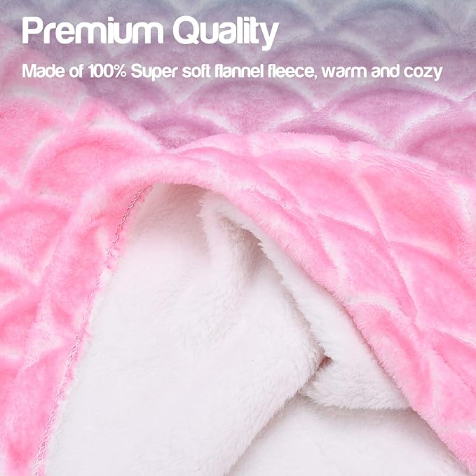 Catalonia Toddlers Mermaid Tail Blanket, Super Soft Plush Flannel Sleeping Snuggle Blanket for Kids, Mermaid Gifts for Girls 4-6, Rainbow Ombre