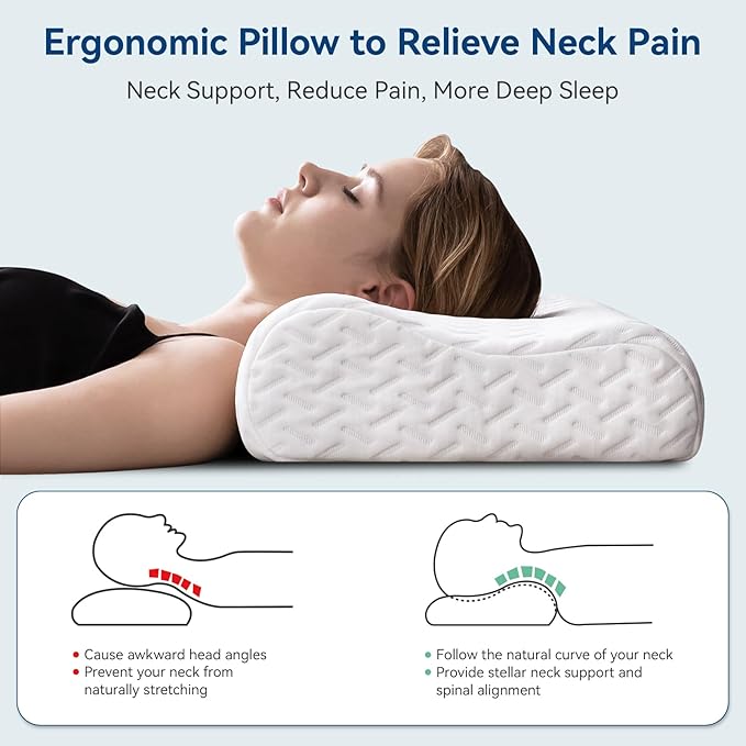 Memory Foam Contour Pillow, Cervical Adjustable Pillow, Sandwich Orthopedic Pillow for Neck Pain Relief, Ergonomic Memory Foam Neck Pillow for Side Sleepers, Queen Size