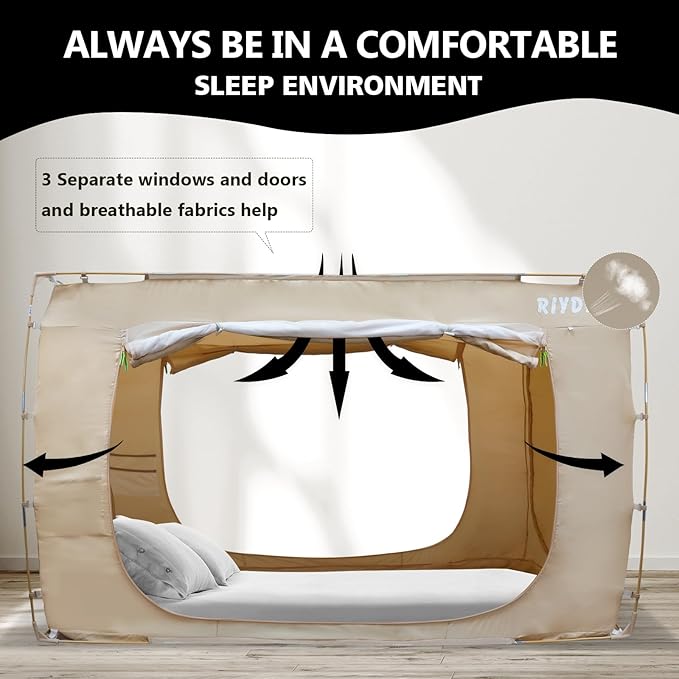 Bed Tent Bed Canopy Twin Size Tents for Adult and Kids- Portable Dream Tent Indoor Sleeping Tents 70% Blackout with 3 Doors Breathable Big Space Tents