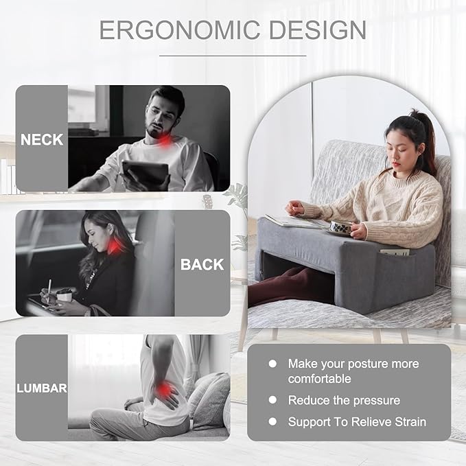 N&V Bed Rest Reading Pillows, High Density Foam Pillow for Gaming (Grey)