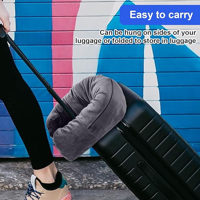 Travel Pillow Stuffable with Clothes, 7.3x31.5in Soft Plush Extra Luggage Airplane Fillable Storage Bag Transformable Neck Body Case Cover, Only Travel Pillowcase, No Filler (Gray)