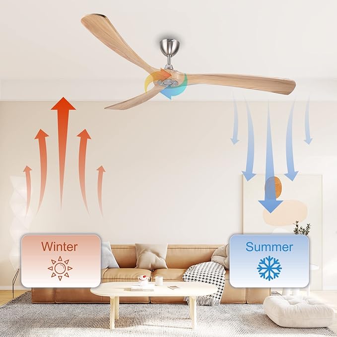 Ovlaim 72 Inch Smart Ceiling Fan No Light, DC Motor Large Wood Ceiling Fan without Light, 3 Blades Indoor Outdoor for Living Room Patio