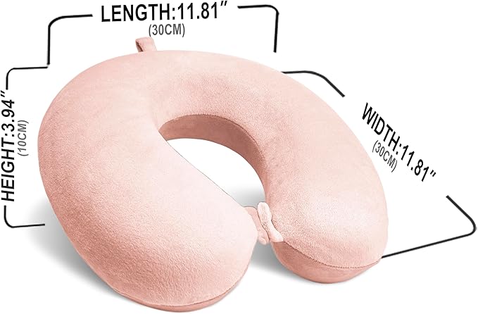 Neck Pillow for Airplane Travel, 100% Pure Memory Foam Travel Neck Pillow for Sleeping & Travel Essentials for Neck Rest, Pink, Pack with Box