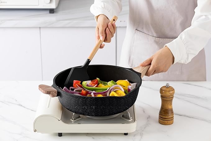 Country Kitchen Pots and Pans Set Nonstick, Cast Aluminum Kitchen Cookware Set with Utensils, 14 Pcs Non Stick Cooking Set w/Frying Pans & Saucepans