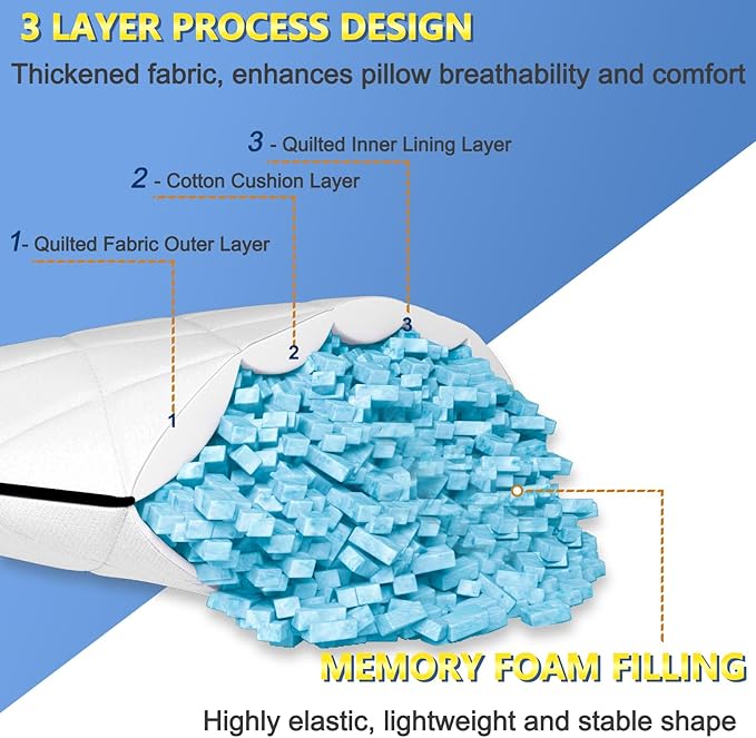 AS AWESLING Soft Pillows for Sleeping - Shredded Memory Foam Bed Pillows Set of 2 for Side Back Stomach Sleepers (King(20 * 36 inches))