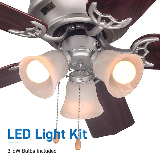 COMMERCIAL COOL 42” Contemporary Ceiling Fan with Lights, Cools up to 175 Sq. Ft., Ideal for Medium Sized Rooms, Equipped with Dual Chain, 5 Reversible Dual Finish Blades & Featuring 3 Air Flow Speeds