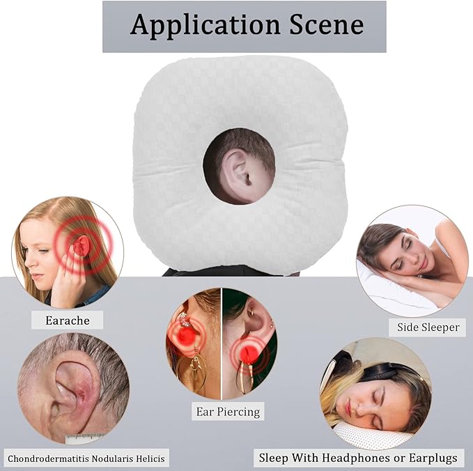 Ear Piercing Pillow for Side Sleepers, Pillow with an Ear Hole for CNH and Ear Pain Ear Inflammation Pressure Sores, O-Shaped Side Sleeping Pillow, Ear Guard Pillow