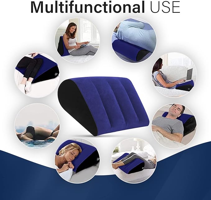 Inflatable Wedge Pillow - Leg Pillow for Sleeping, Leg Elevation Pillow, Improves Circulation and Reduces Swelling, Suitable for Travel, Sleep, Pregnancy, Surgery and Injuries Recovery, Blue