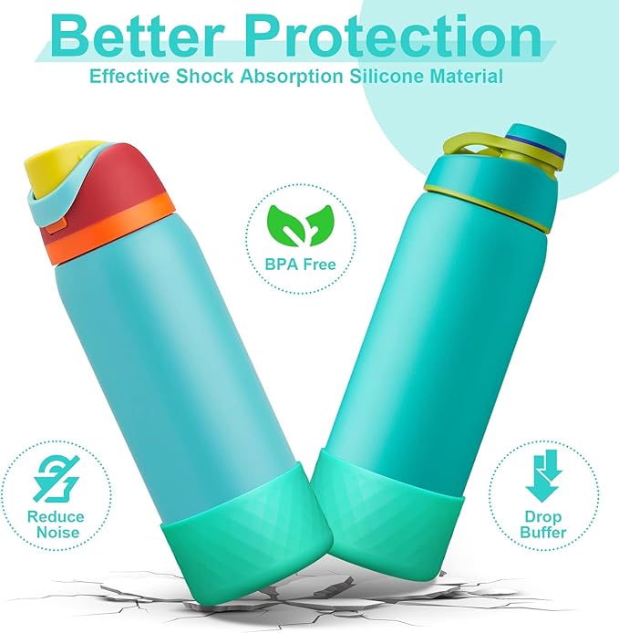 2PCS Silicone Water Bottle Boot for Owala 24oz 32oz 40oz, Anti-Slip Protective Sleeve Bottom Bumper Protector for FreeSip, Twist, and Flip Stainless Steel Water Bottles