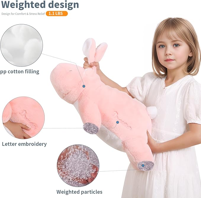 24 inch Cute Giant Weighted Bunny Plush Soft Body Pillow, Large Rabbit Weighted Stuffed Animals Toys plushies, Gift for Kids Girls and Boy, Birthday