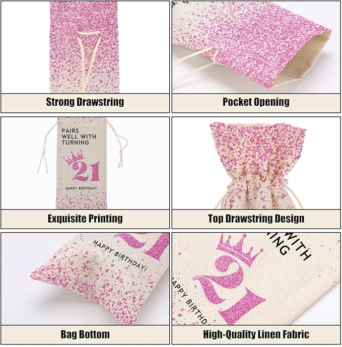 21st Birthday Wine Bag 21st Birthday Decorations 21st Birthday Party Favors Gift for 21 Year Old Male Coworkers Daughter Friend Him Her Anniversary Wine Bags