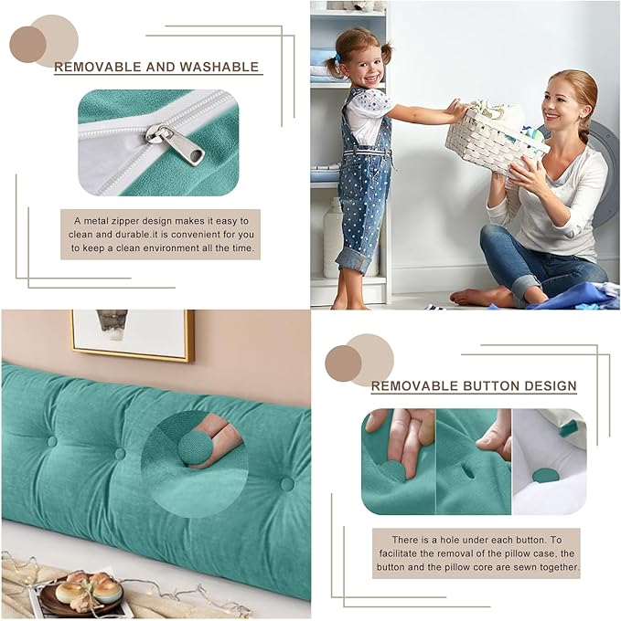 Large Triangular Headboard Pillows Long Backrest Positioning Support Bolster Cushion for Daybed Fluffy Quality Plush Body Wedge Pillow with Removable Cover(Light blue-King-76x8x20in)