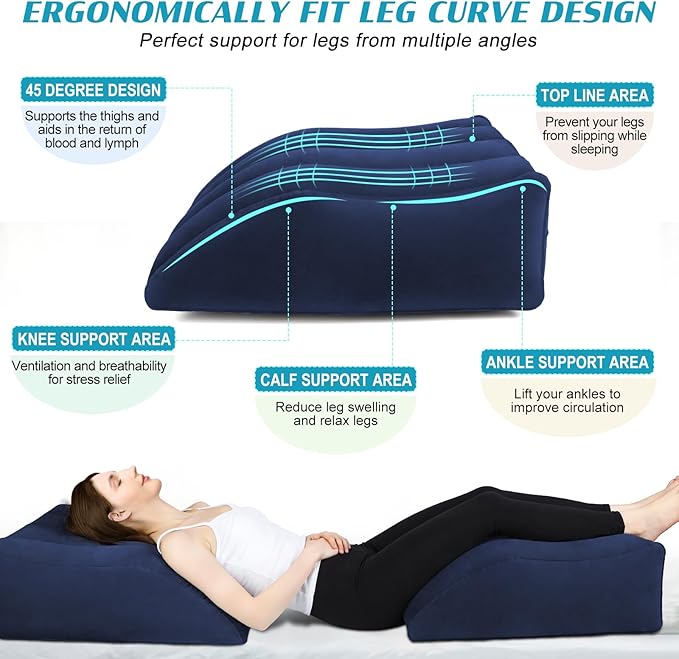 Wedge Pillow for Sleeping - Inflatable Leg Elevation Pillow for Swelling,Circulation,Leg & Back Pain Relief,Leg Support Pillow,Leg Wedge Pillows for After Aurgery,Hip,Foot,Ankle Recovery (Blue)