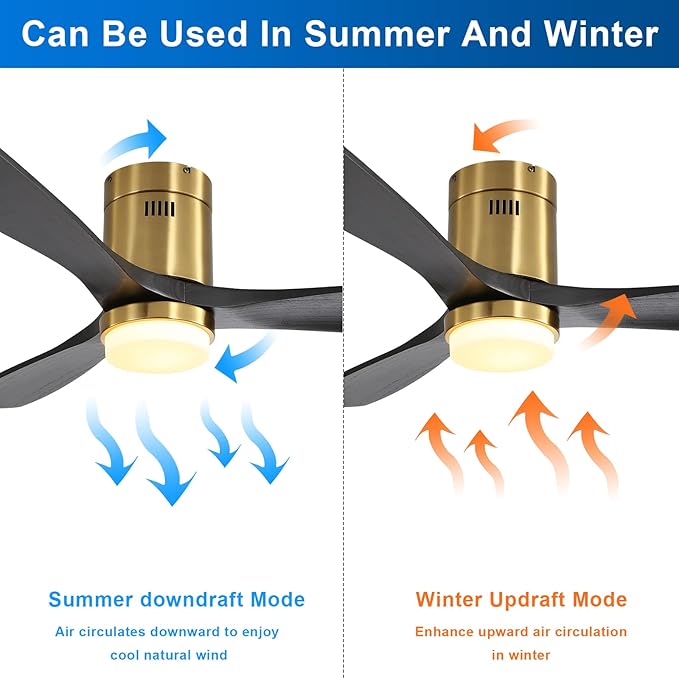 Sofucor Low Profile Ceiling Fan, Flush Mount Ceiling Fan with Lights and Remote Control, 52'' Wood Ceiling Fan with 3 Color Temperature & Adjustable Brightness, Black Wood