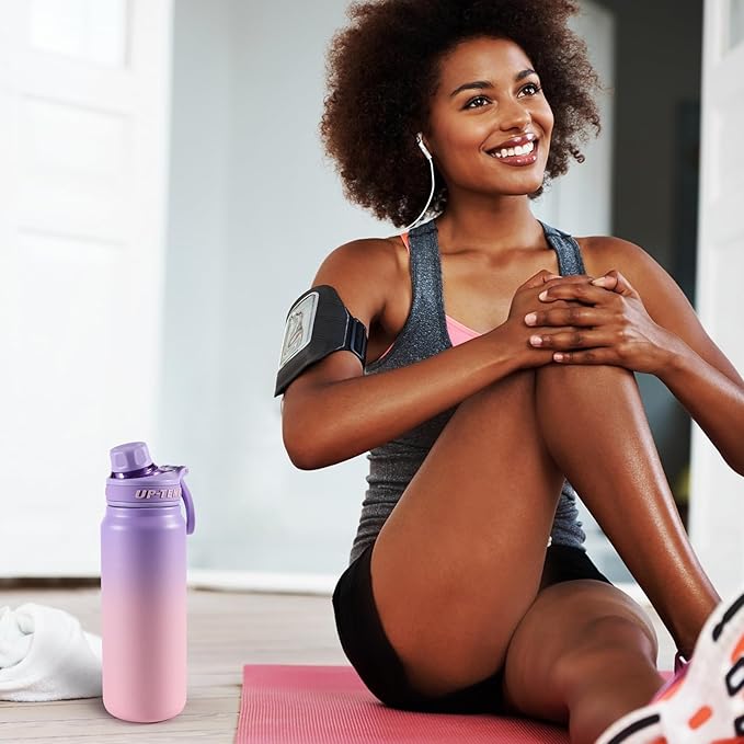 28oz Sports Water Bottle with Straw, Stainless Steel Vacuum Insulated Cooling Water Bottle, Leak Proof Metal Water Bottle, Double Insulated, Suitable for Sports, Gym and Travel (Purple & Pink)