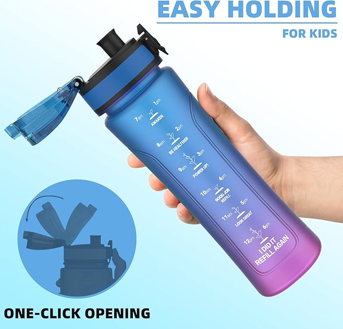 15oz Kids Sports Water Bottles for School with Spout Lid (Blue Purple)