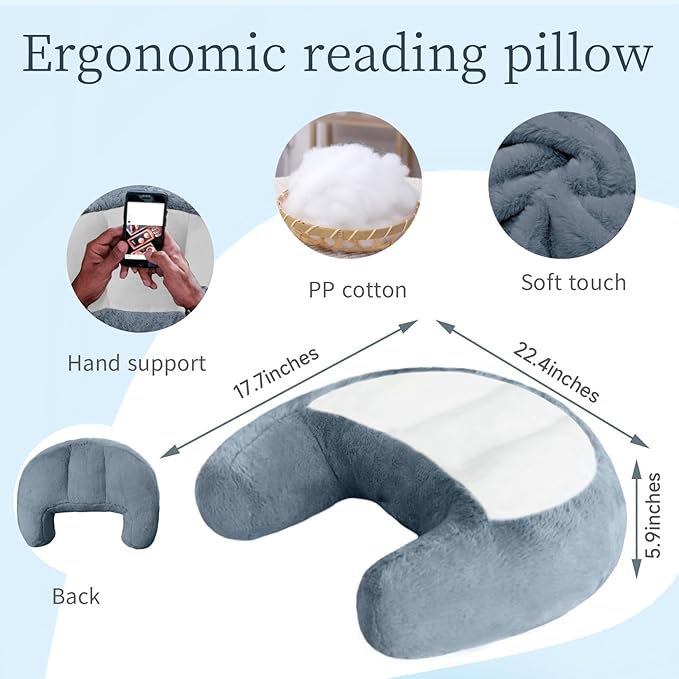 Reading Pillow Lap Pillow for Reading Gaming Pillow for Arms Crochet Pillow Provides Wrist & Elbow Support Suitable for Reading Gaming Working While Sitting on The Bed Floor or Sofa （Grey）