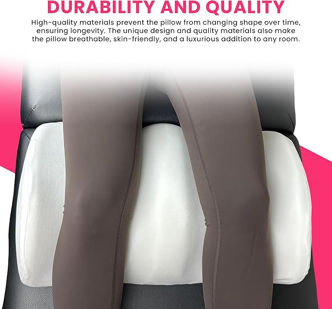 Ergonomic Leg Pillow for Leg and Knee Support | Premium Memory Foam Knee Pillow for Beauty Salon Or Home | Bolster Pillow for Legs Helps Comfort Enhancement, Legs & Lower Back Pain Relief (White)