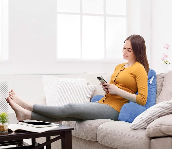 Nestl Reading Pillow Standard Bed Pillow, Back Pillow for Sitting in Bed Shredded Memory Foam Chair Pillow, Reading & Bed Rest Pillows Calm Blue Back Pillow for Bed, Bed Chair Arm Pillow with Pockets