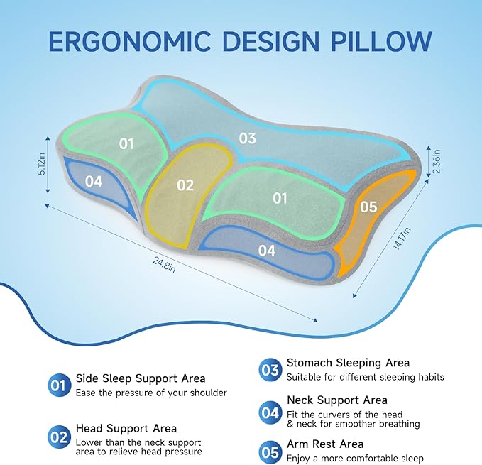 Cervical Neck Pillow for Pain Relief Sleeping, Adjustable Cervical Pillow Cozy Sleeping, Odorless Ergonomic Contour Memory Foam Pillows, Orthopedic Bed Pillow for Side Back Stomach Sleeper