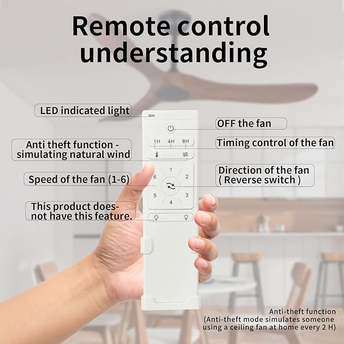 Bigzone 52" Outdoor/Indoor Ceiling Fans Without Lights, Energy Efficient DC Motor, 3 Balsa Wood Blades Ceiling Fan, Wood Ceiling Fan With Remote Control